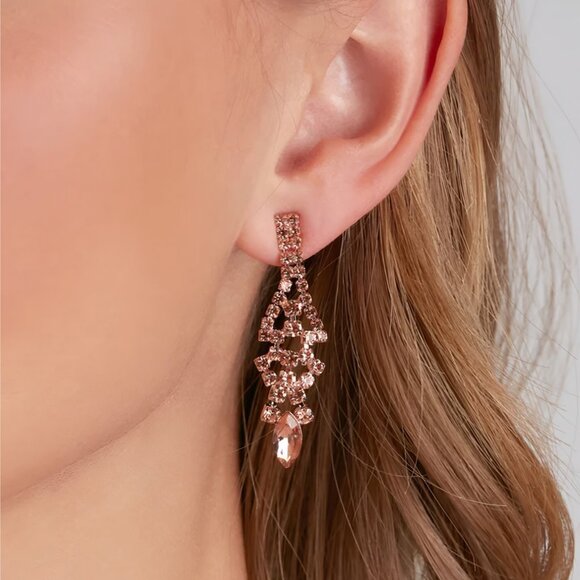 Windsor ✦ Public Affair Rhinestone Collar Necklace & Earrings Set ✦ Rose Gold - Picture 2 of 8